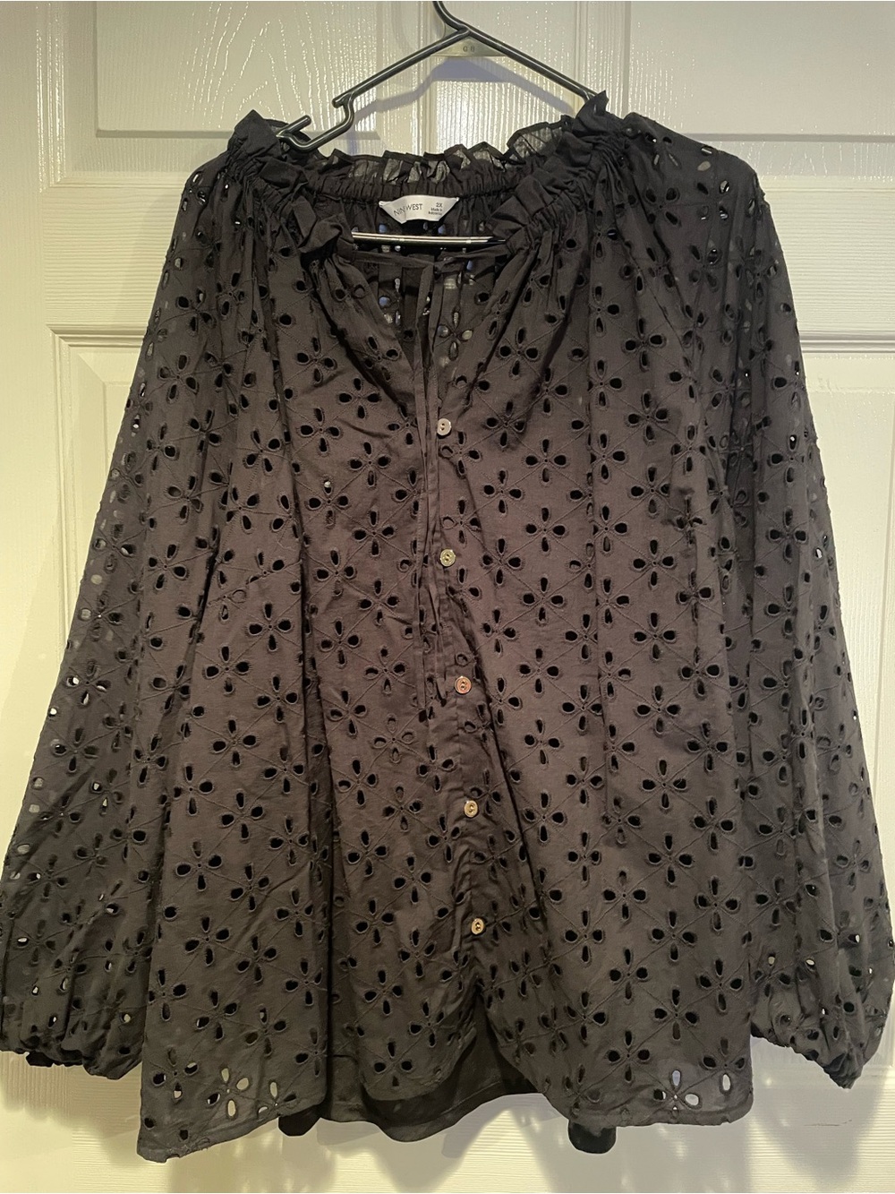 Nine West Black Eyelet Button-Front Blouse